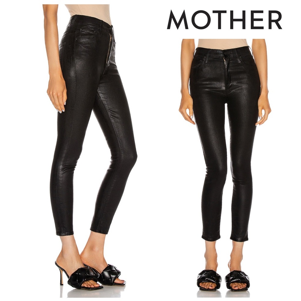 MOTHER The Swooner Black Ankle Jeans in Wet Paint